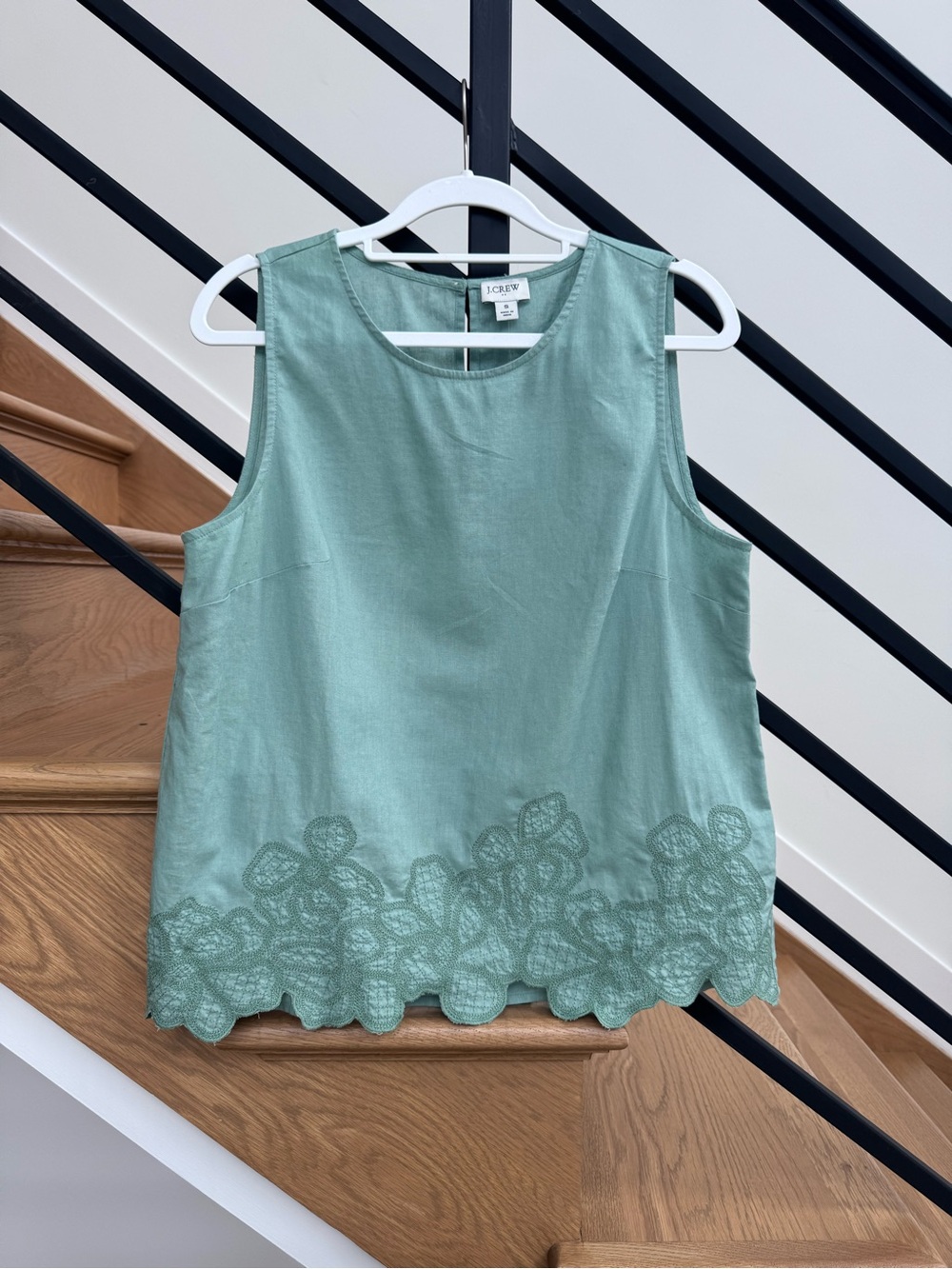 J. Crew Green Sleeveless Embroidered Hem Cami [NWT - Never Worn]
